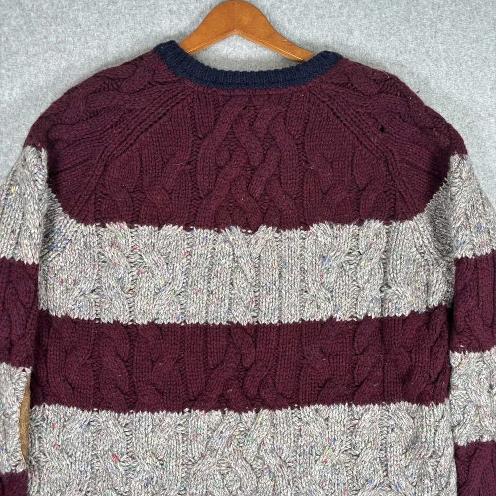 Tommy Hilfiger Sweater Mens XXL Silk Wool Burgundy Grey Striped Knit Elbow Patch